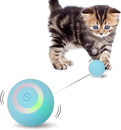 Mkitnvy Interaktives Katzenspielzeug Ball, Katzenball mit LED-Licht, 360° Selbstdrehender Elektronischer Katzenball, Stimulierung Jagdtriebs Lustiges Bälle Spielzeug für Katzen, Blau (Blau)