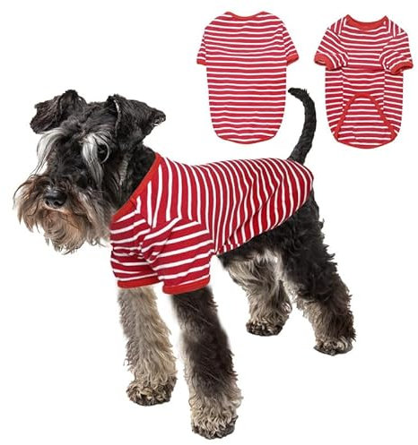 PetSmiler Hundepullover - Dünner Hundepullover Kleine Hunde Gestreifter Hundeshirts für Kleine Hund Katzen Shirt, Dehnbarer Pullover Hund Hundepulli Chihuahua Französische Bulldogge (Rot XL)