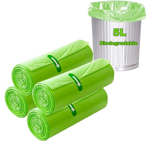 Lot de 80 sacs poubelle biodégradables de 5 L, sacs poubelle épais et compostables pour jardin, cuisine, bureau, maison, déchets pour animaux domestiques, vert, 40 x 45 cm