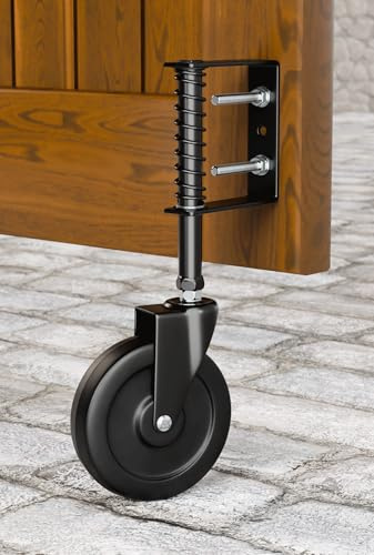 5 Spring Loaded Gate Caster, Heavy Duty Rubber Gate Wheel for Wooden Fence Gate with 360° Rotation, Farm Gate Support Helper for Wooden Metal Vinyl Swing Gate, 330 Lbs Capacity, Black,1Pack