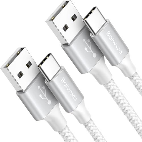 Baiwwa Cable USB C Carga Rapida 1,5m 2Pack Cable USB A USB C Cable Nylon Compatible con iPhone 16 15 Pro, Samsung Galaxy S24 S23 S22 S21 Plus Tab S8 -Blanco