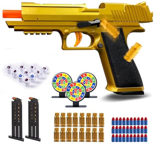 SZJYMY Bullets Suaves de Pistola de Juguete Totalmente automático Reloading Rebound Shell Games de Disparo de Disparos Pistola de Juguete Modelo de educación Juguetes Blaster (Dorado)