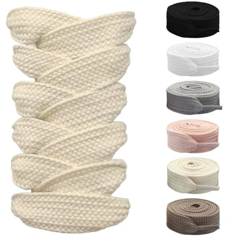 Shecret 2 Pares de Cordones Planos, 20mm Cordones de Zapatillas de Deporte, Cordones poliéster Resistentes para Zapatillas Deportivas, Duradero Cordon para Adultos y Niños (Crema, 120 cm - 2 Pares)