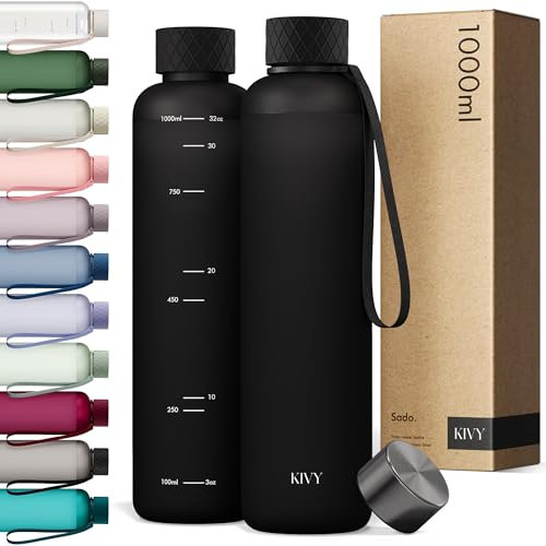 KIVY Borraccia sottile 907,2 g, leggera e infrangibile, adatta per zaino e portabicchieri, per viaggi, sport, scuola, palestra, colore nero, tappo a vite, lavabile