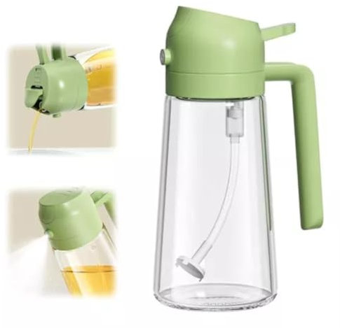 Oil Mister Botella de Plástico, Aceitera, Pulverizadora de Aceite 470 ml, 2 en 1 Dispensador y Rociador para Cocinar, Freidora Aire, Spray Aceite Cocina, Ideal para BBQ, Terrazas, Piscinas, Barcos.