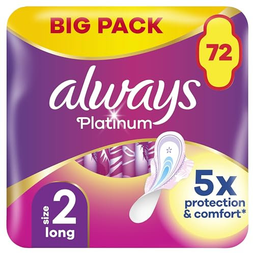 Always Platinum Long (Size 2) Sanitary Towels with Wings 18 Pads x 4