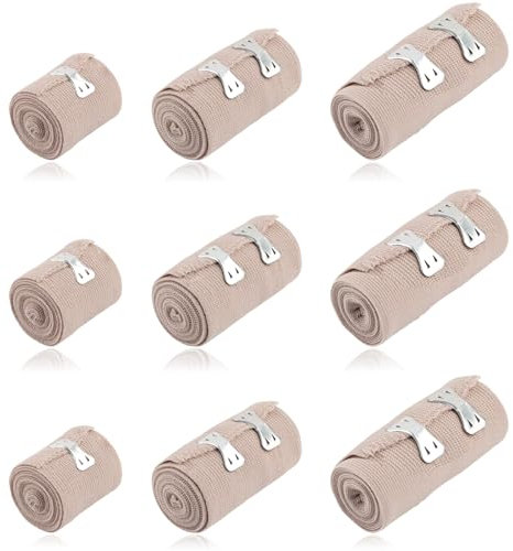 Deepton 9 Stück Elastische Binde, Fixierbinde mit 2 Clips, Medizinische Binden Verband, Elastische Bandage, Gedehnt Luftdurchlässig Wrap Kompressionsrolle für Handgelenke Knöchel Knie (5/7,5/10cm)