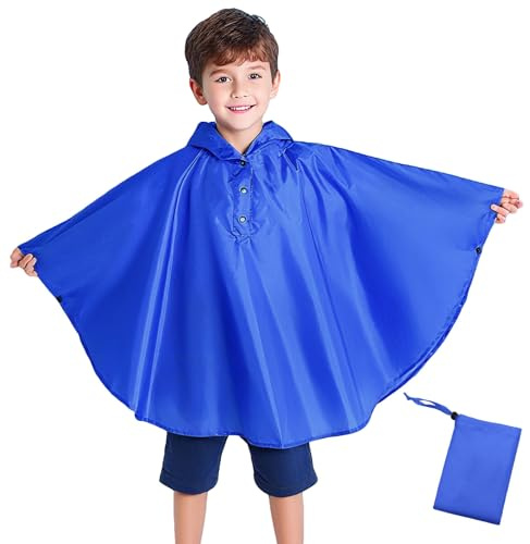 Keyck Poncho Pluie Enfant, Léger Respirant Garçons Filles Imperméable avec Capuchon, Unisexe Mignon Cape de Pluie Veste Imperméables Mignon Réutilisable Vêtements 3-5 Ans, Bleu