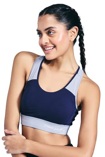 NYKD dam NYK904 High Impact Sport BH utan bygel vadderad snabbtorkande formel multiway remmar för gym träning yoga, Marinblå, M