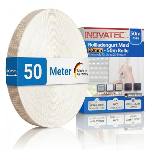 INOVATEC Maxi Roller Shutter Strap 50 m 20 mm Beige for Door and Window Roller Shutters - Tear-Resistant and UV Resistant