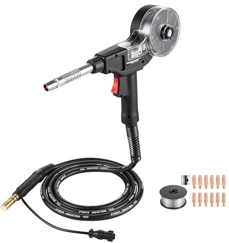VEVOR Torcia MIG per Saldatura 135A con Cavo da 3 m, Pistola MIG per Saldatura a Bobina con Miller Spoolmate 100, 11 Punte di Contatto di Ricambio e Filo in Alluminio Robusto, per Officina e Industria