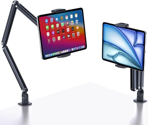 CreaDream Support pour Tablette, Bras Extensible en Aluminium pour Bureau | Support pour iPad avec base rotative à 360°, compatible avec les tablettes de 4,7 à 13 pouces et les téléphones
