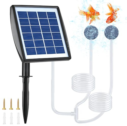 Pompa ad Aria Solare, 2,5W 2200 mAh Ossigenatore Solare, Aeratore Solare per Laghetti con Tubo e 2 Pietre a Bolle d'Aria, Pompa di Ossigeno Per Laghetto Da Pesca Piscina Da Acquario