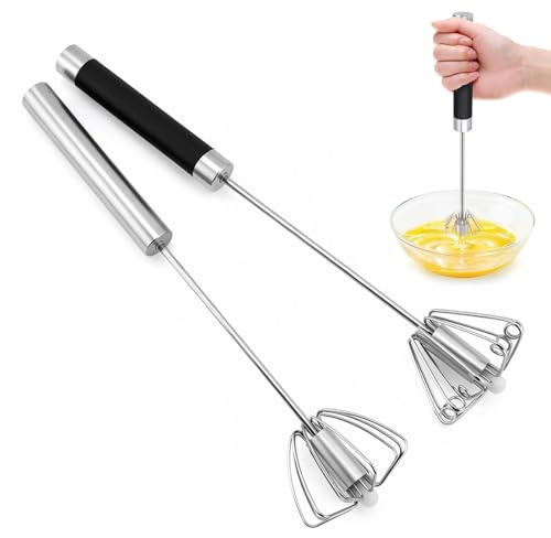 ZIJANG Set da 2 Fruste Semiautomatiche, Frusta da 25 cm in Acciaio Inox, Frusta a Pressione, Utensile da Cucina per Montare Panna, Albumi e Impasti