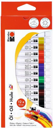 Marabu 1212000000200 - Ölfarbenset, deckende Ölfarben mit hoher Leuchtkraft, lichtecht, für Keilrahmen, Malkarton, Papier und Pappe, 12 x 12 ml Farbe