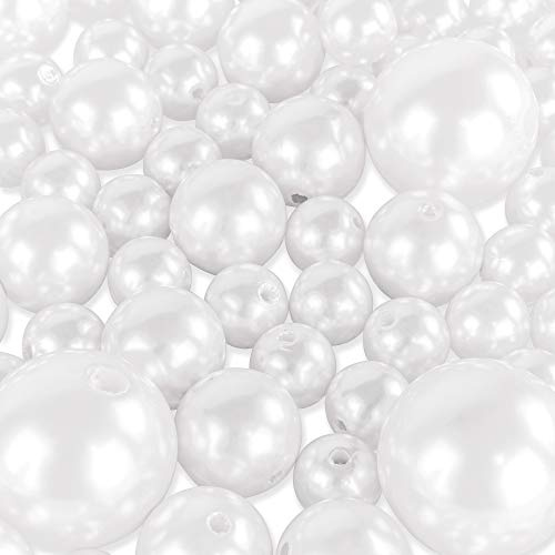 Super Z Outlet Elegant Glossy Polished Pearl Beads for Vase Fillers, DIY Jewelry Necklaces, Table Scatter, Wedding, Birthday Party Home Decoration, Event Supplies (8 Ounce Pack, 70 Pieces) (White)