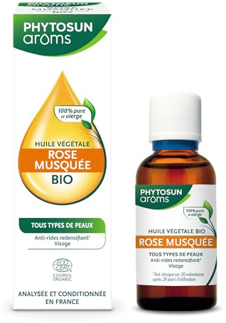 PHYTOSUN AROMS -Huile Végétale de Rose Musquée Bio - 100% Bio - Analysée & Conditionnée en France - Anti-rides redensifiant pour la peau du visage - 50 ml