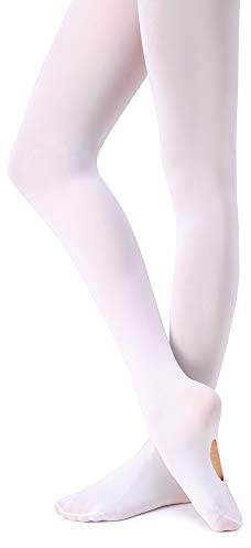 Soudittur Collants de Danse Classique Convertible pour Filles/Femmes Collants Ballet pour Enfant Uniforme Scolaire Opaque Blanc,L (140-160 cm, Au dessus de Ans 10)