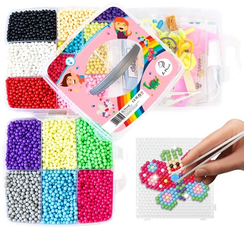 La Manuli Kit de Perles d'Eau - Ensemble de 12 000 Perles en 12 Couleurs et Formes, Planche Canevas, Spray, Pendentif, Pince, Pinceau et Applicateur - Loisirs Créatifs - Cadeau pour Garçon et Fille