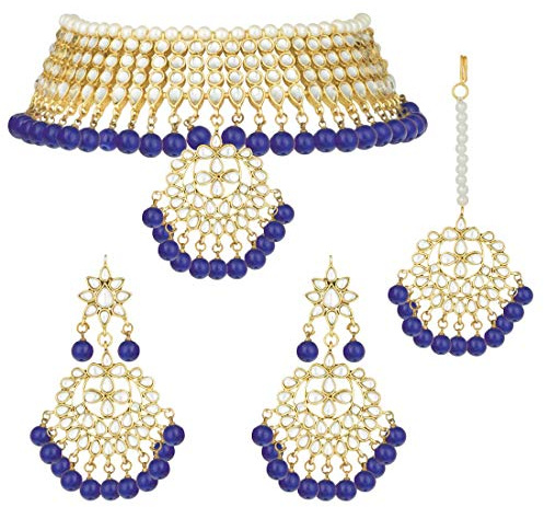 Aheli Indian Traditional Maang Tikka with Kundan Necklace Earrings Set Ethnic Wedding Party Designer Jewelry Gift for Women