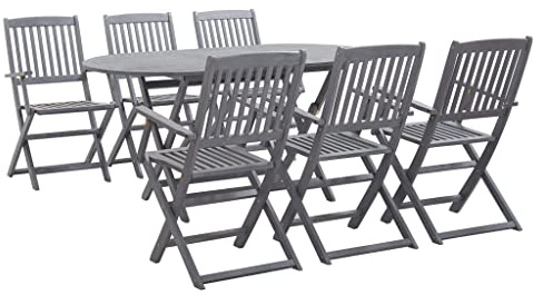 vidaXL Juego Comedor de Jardín 7 Piezas Patio Terraza Conjunto Casa Exterior Sillones Aire Libre Mesa Silla Asientos Gris Madera Maciza de Acacia