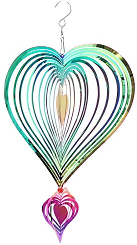 Seahelms Wind Spinner Outdoor Metal Decorations, 3D Heart Wind chimes for Garden, Hanging Mirror Stainless Steel Wind Sculptur Spinner, Indoor Outdoor Wind Catchers Crafts Ornaments Gifts (Multi-2H)