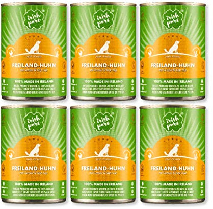 Irish Pure Premium Nassfutter für Hunde | 6X 390g | irisches-Huhn | Vitamine | Getreidefrei | Sensitiv | mit Superfood Kelp-Alge | Nassfutter für alle Rassen
