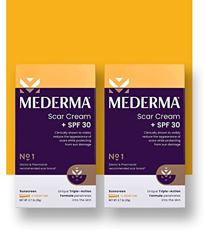 Mederma Scar Cream Plus SPF 30 - Advanced Scar Treatment, Protects from Sun Damage, Reduces Appearance of Scars from Acne, Burns, Surgery & Injury, 40 Grams, (2 x 20g)