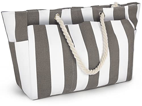 Lubardy Strandtasche XXL Familie Badetasche Groß mit Reißverschluss Shopper Damen Groß Strandtaschen Herren Strand Tasche Einfach Beach Bag, Blau und weiß Streifen