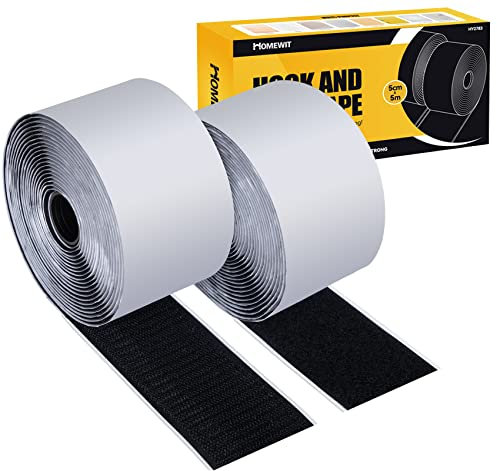 ilauke Scratch Adhesivo Grande, 5m x 5cm,Tiras Adhesivas Extra Fuertes, Hook Loop Autoadhesivo de Doble Cara, Rollo de Cinta Adhesiva Fuerte para Organizar y Unir Objetos Alrededor de Casa y Oficina