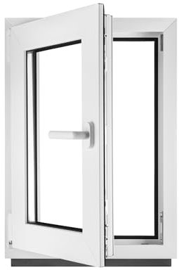 Fenster Kellerfenster Kunststofffenster Kunstoff weiß BxH 40 x 70 cm DIN Links - ALLE GRÖßEN - 3 fach Verglasung BxH 400 x 700 mm - Funktion Dreh-Kipp - BauPlaza