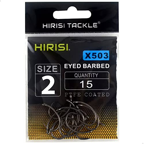 Hirisi X503 Lot de 15 hameçons de pêche à la carpe en acier au carbone avec ardillon Taille 2