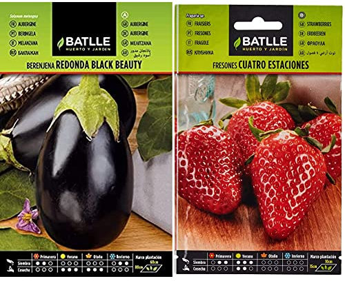 Semillas Batlle Berenjena REDONDA Black Beauty & Fresones 4 estaciones, Color Rojo