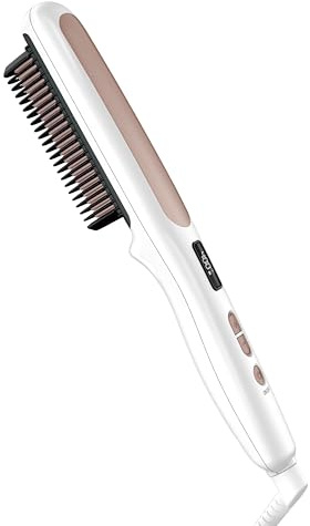 Conair Double Ceramic Hair Straightener Brush, Heated Straightening Brush for Smooth, Shiny Hair, V-Shaped Heated Bristles for Closer Contact, 5 LED Heat Settings, Dual Voltage, White
