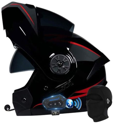 Bluetooth Motorrad Integrierter Helm Mit Doppelvisier, Motorradhelm Mit Herausnehmbares Komfortpolster, Für Herren Und Damen ECE Genehmigt Automatische Reaktion 55-62cm