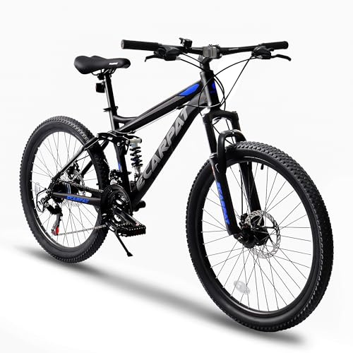 Rycheer Ecarpat 24 Dual Full Suspension Mountain Bike，21-Speed Dual Disc Brakes Carbon Steel Mens Women Mountain Bike, Sport Cycling MTB Bicycle for Adult