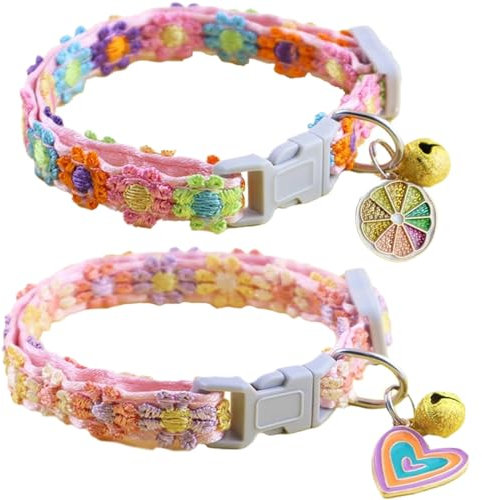 2 Stück Katzenhalsband mit Glöckchen, Halsband Katze mit Sicherheitsverschluss, verstellbare Katzenhalsbänder, für Kätzchen Welpen kleine Hunde