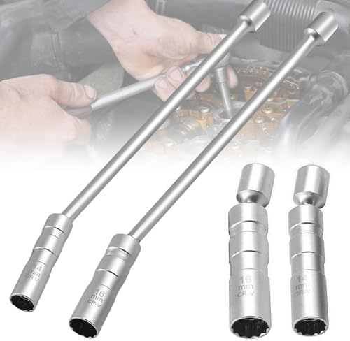 WEGREAT 2 Stück Zündkerzennuss: Zündkerzenschlüssel Lang 14/16mm, 30cm Verlängerung, 12 Punkt Schwenkbare Magnetische Steckschlüssel, Zündkerzen Entferner für Motorrad, Rasenmäher, Kfz Werkzeug