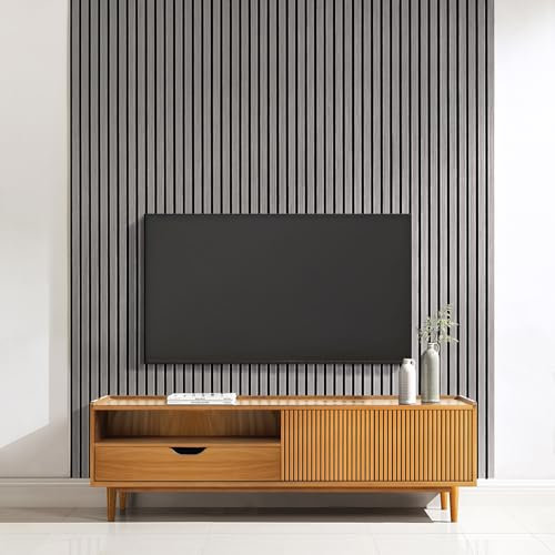 Home Treats Wall Panel Wood Slat | Decorative Wooden Panelling 3D Slatted Acoustic Sound Absorbing Ceiling or Wall Slats (Light Grey, 200 x 60cm (1 Pack))