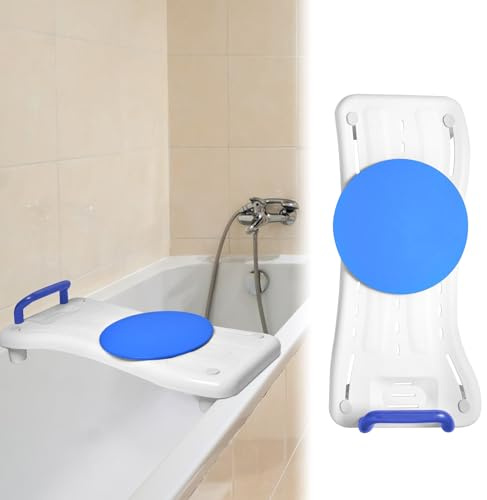 YARDIN Tavoletta da bagno per anziani con piastra girevole a 360° e manico blu, regolabile in materiale PP, per vasca da bagno con portasapone per adulti fino a 150 kg