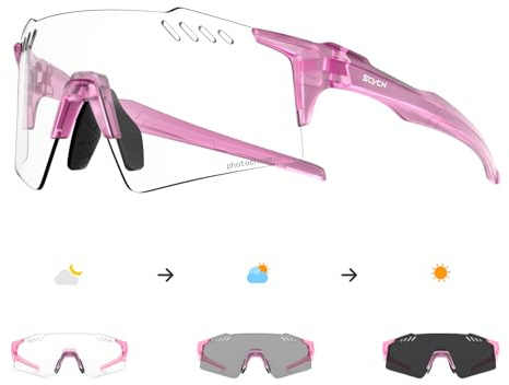 SCVCN Photochromic Cycling Glasses UV400 Protection for Women Men Cycling Glasses TR90 Frame MTB Running Mountain Bike Glasses Riding Baseball Bicycle Driving 07 Pink