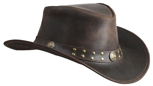 Shapeable Outback hat Style Leather Cowboy Old Style hat for Men and Women Western Wide Brim Vintage