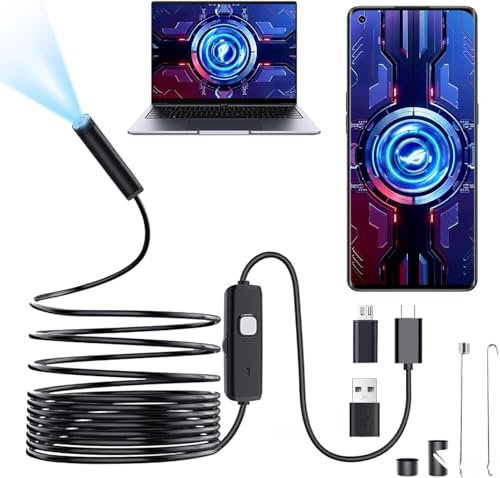 Endoscope Inspection Camera, Endoscope Camera with Light with 10M Semi-Rigid Cable, Waterproof IP67, 6 LED Lights, Type C, No WiFi Required, for Android, Tablet, PC Windows