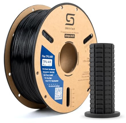 Siraya Tech Flex TPU Air Aktivschaum 3D Drucker Filament (Schwarz, 1kg) | Leicht, Härte 65A–82A einstellbar, für schnellen Druck, Wearables, Sportausrüstung und weiche Prototypen