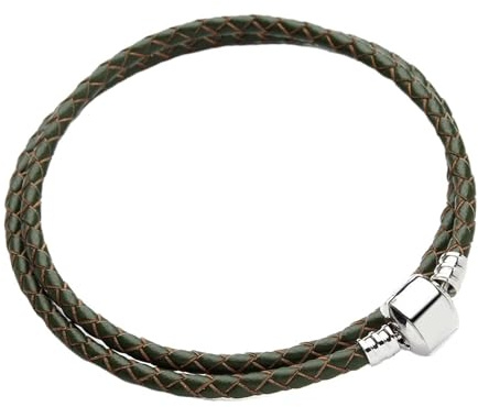 WENH 12 färger dubbelskiktat flätat läderarmband passar original charmarmband smyckestillverkning for kvinnor och män(Green)