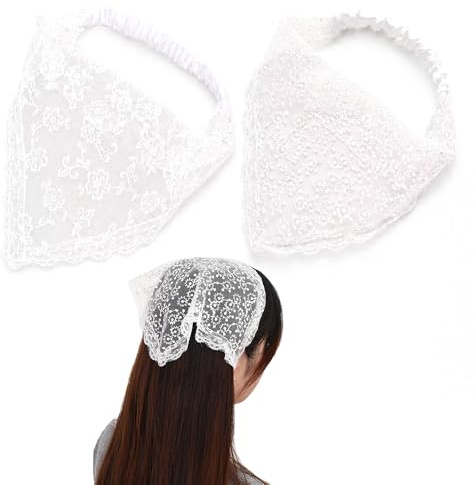 DHER 2 stycken spetsar triangel bandana elegant triangelhalsduk av fransk blomma för kvinnor blommig spets huva tyll halsduk vit spets hår bandana