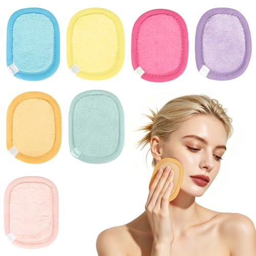 LOPHE Discos Desmaquillantes Reutilizables, 7 Unidades Discos de Microfibra Suaves, Almohadillas Desmaquillantes Lavable, Doble Cara sin Pelusa, Limpieza Facial Para Todo Tipo De Piel, Colores Frescos