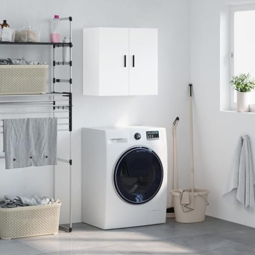 Plumbpyr Armoire murale blanche en bois 60 x 31 x 60 cm avec espace de rangement et étagère pour bureau, couloir, cave, atelier, ménage, organiseur, armoire, étagère, commode, buffet, sécurité