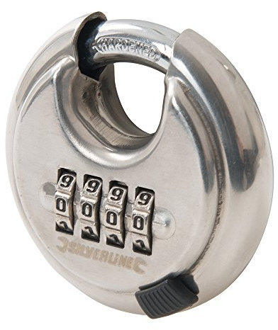 Silverline 926157 Cadenas à code 4 chiffres en Acier Inox, Gris