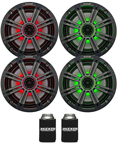 KICKER 6.5 Charcoal LED Marine Speakers (Qty 4) 2 Pairs of OEM Replacement Speakers